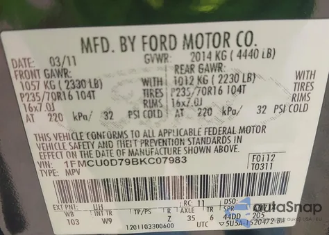 2011 Ford Escape Xlt from USA, damaged, VIN 1FMCU0D79BKC07983